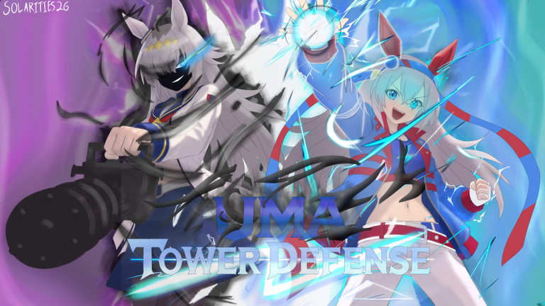 Official Uma Tower Defense cover showing two anime trainees ready to defend Tracen